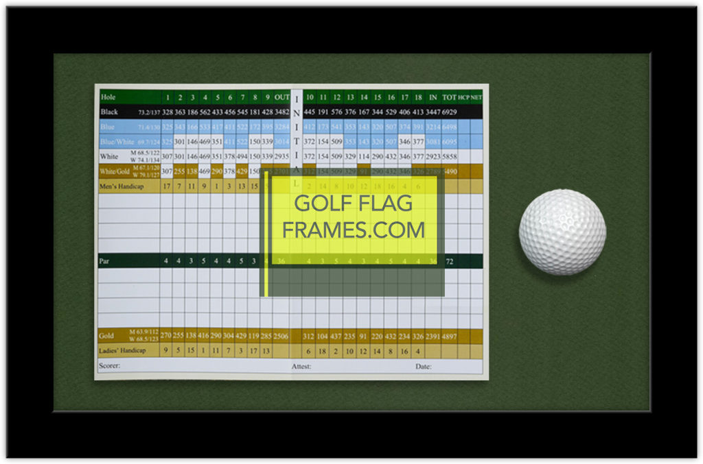 Here is the GolfFlagFrames.com 6x8 Scorecard and Golf Ball Frame with green mat