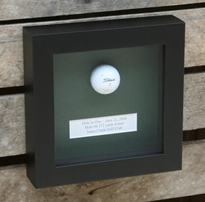 Hole In One 7X7 Black Golf Ball Frame With 1"X4" Verbiage Box (Moulding blk-004, Green Mat) - Image 2