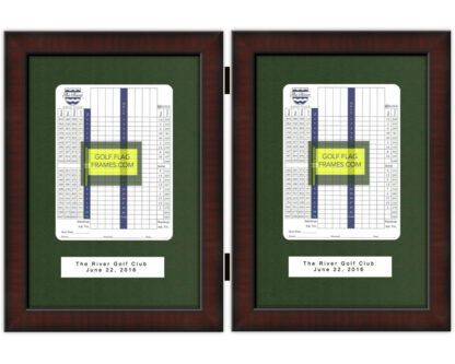 9x13 Hinged Golf Scorecard Frame Holds Up To 6"x8"Vertical Card (Moulding brn-002, Green Mat)