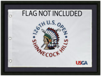 US Open Flag Frame; Holds Souvenir US Open, PGA Championship or Ryder Cup Golf Flag (Black Moulding blk-001, True Navy Mat)