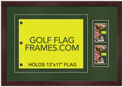 20x29.5 Brown Frame to Hold 13x17 MASTERS SPECIAL Golf Flag and Tickets-Badges, brn-008, Floated Double Green Mats