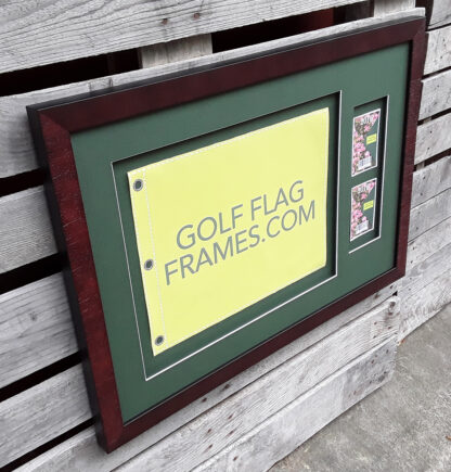 20x29.5 Brown Frame to Hold 13x17 MASTERS SPECIAL Golf Flag and Tickets-Badges, brn-008, Floated Double Green Mats - Image 2