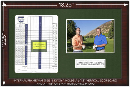 10x16 Brown Golf Scorecard Picture Frame Holds Up To 6"x8" Vertical Scorecard and 4x6 or 5x7 Photo (Moulding brn-002, Green Mat) - Image 2