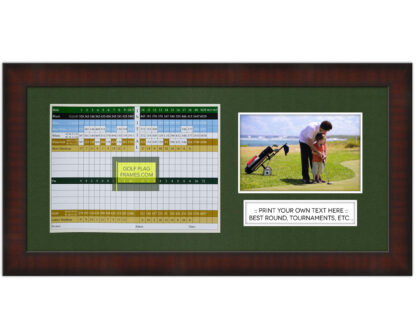 8x17 Brown Golf Scorecard Picture Frame Holds Up To 6"x8" Scorecard and 4x6 or 5x7 Photo (Moulding brn-002, Green Mat)