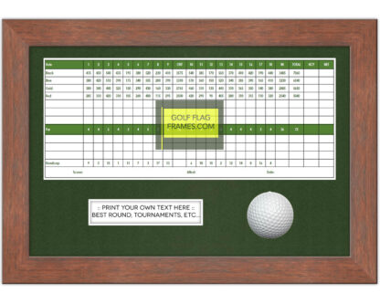 10X15 Walnut Color Golf Scorecard & Ball Frame Holds Up To 5"x12" card (Moulding brn-017, Green Mat)