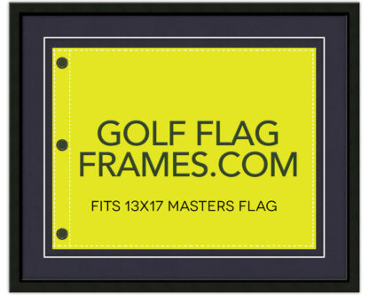 UPDATED MAT MARCH '24 18x22 Compact Black Frame to Hold 13x17 Golf Flag (Moulding blk-001, Floated Double Indigo Blue Mat)