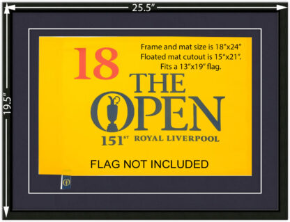 UPDATED MAT MARCH '24 Open Championship/British Open 18x24 Compact Black Frame to Hold 13x19 Open Championship Souvenir Golf Flag (Moulding blk-001, Floated Double Indigo Blue Mat) - Image 2