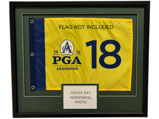 21x25 Black Frame to Hold 14X20 Golf Flag and 5x7 Horizontal Photo (Moulding blk-001, NEW Fairway Green Floated Double Mats) UPDATED JULY 2025