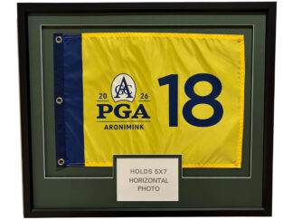 21x25 Black Frame to Hold 14X20 Golf Flag and 5x7 Horizontal Photo (Moulding blk-001, NEW Fairway Green Floated Double Mats) UPDATED JULY 2025