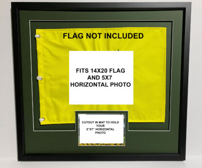 21x25 Black Frame to Hold 14X20 Golf Flag and 5x7 Horizontal Photo (Moulding blk-001, Floated Double Green Mat)