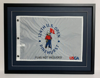 NEW for 2024! 19x25 Compact Black Frame to Hold 14x20 Golf Flag (Moulding blk-001, Floated Double Indigo Blue Mat) - Image 3