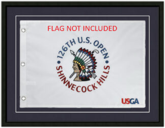 NEW for 2025! 19x25 Compact Black Frame to Hold 14x20 Golf Flag (Moulding blk-001, Floated Double True Navy Mat)