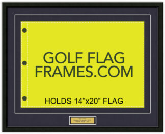 CUSTOM JUSTIN WEISGARBER 20x25 Compact Black Frame to Hold 14x20 Golf Flag and Engraved Plate (Moulding blk-001, Floated Double True Navy Mats)