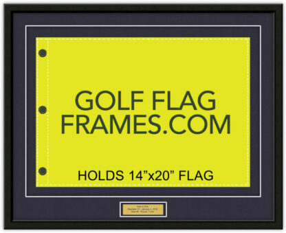 CUSTOM JUSTIN WEISGARBER 20x25 Compact Black Frame to Hold 14x20 Golf Flag and Engraved Plate (Moulding blk-001, Floated Double True Navy Mats)