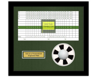 Unique Hole In One Putting Cup Black Golf Ball Frame, 13"x14" Shadowbox Frame; Horizontal Scorecard and Verbiage Space (Moulding blk-004, NEW Fairway Green Mat)